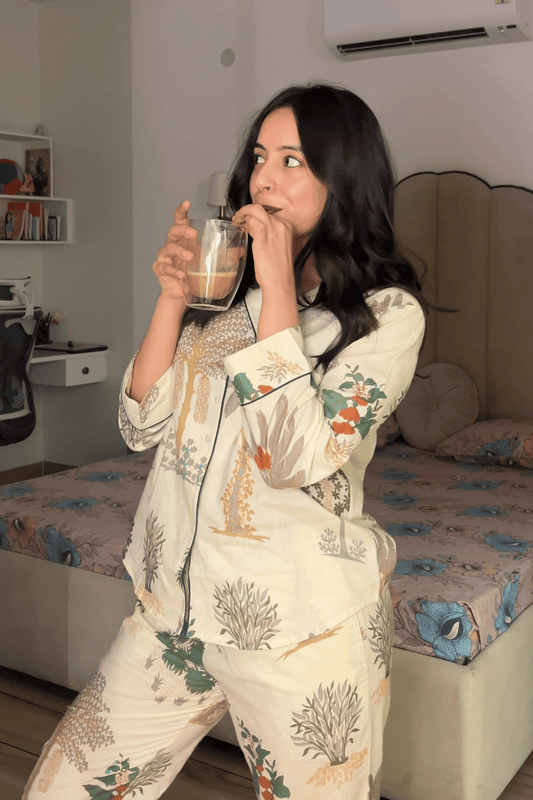 'Chhaya' Hand Screen Printed Collared Pajama Set