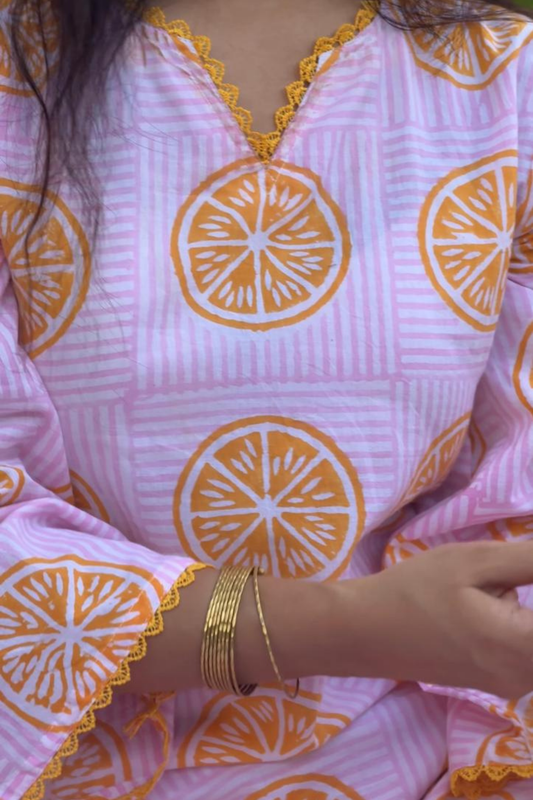 Nimbu Pop Hand Block Printed Co-ord Set