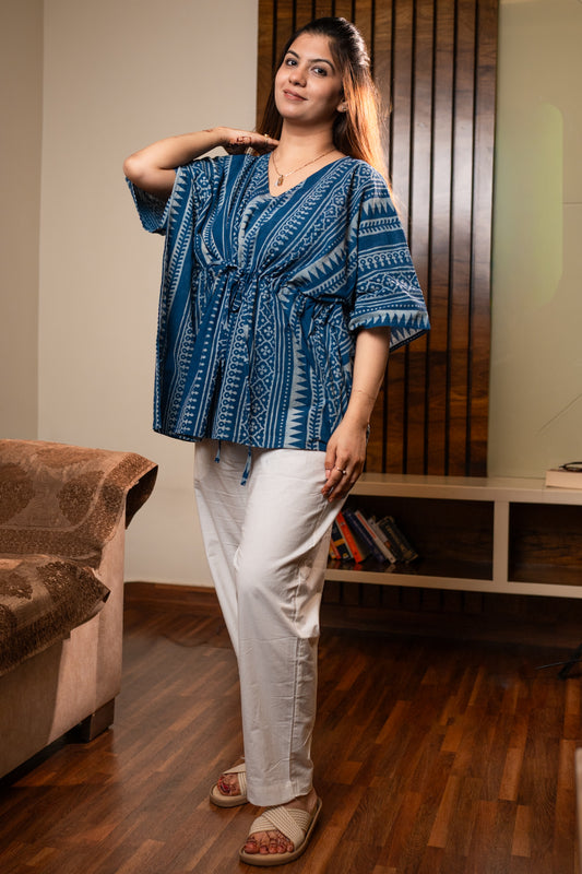 Indigo Geometric Kaftan Set