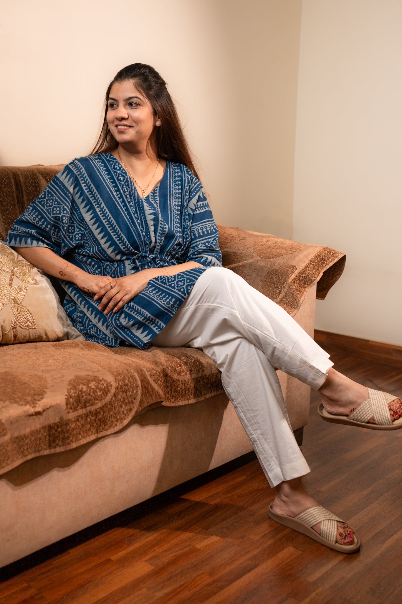 Indigo Geometric Kaftan Set