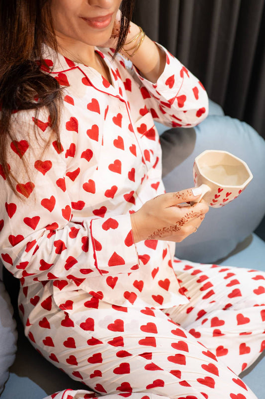 'Ishq' Hand Block Printed Collared Pajama Set