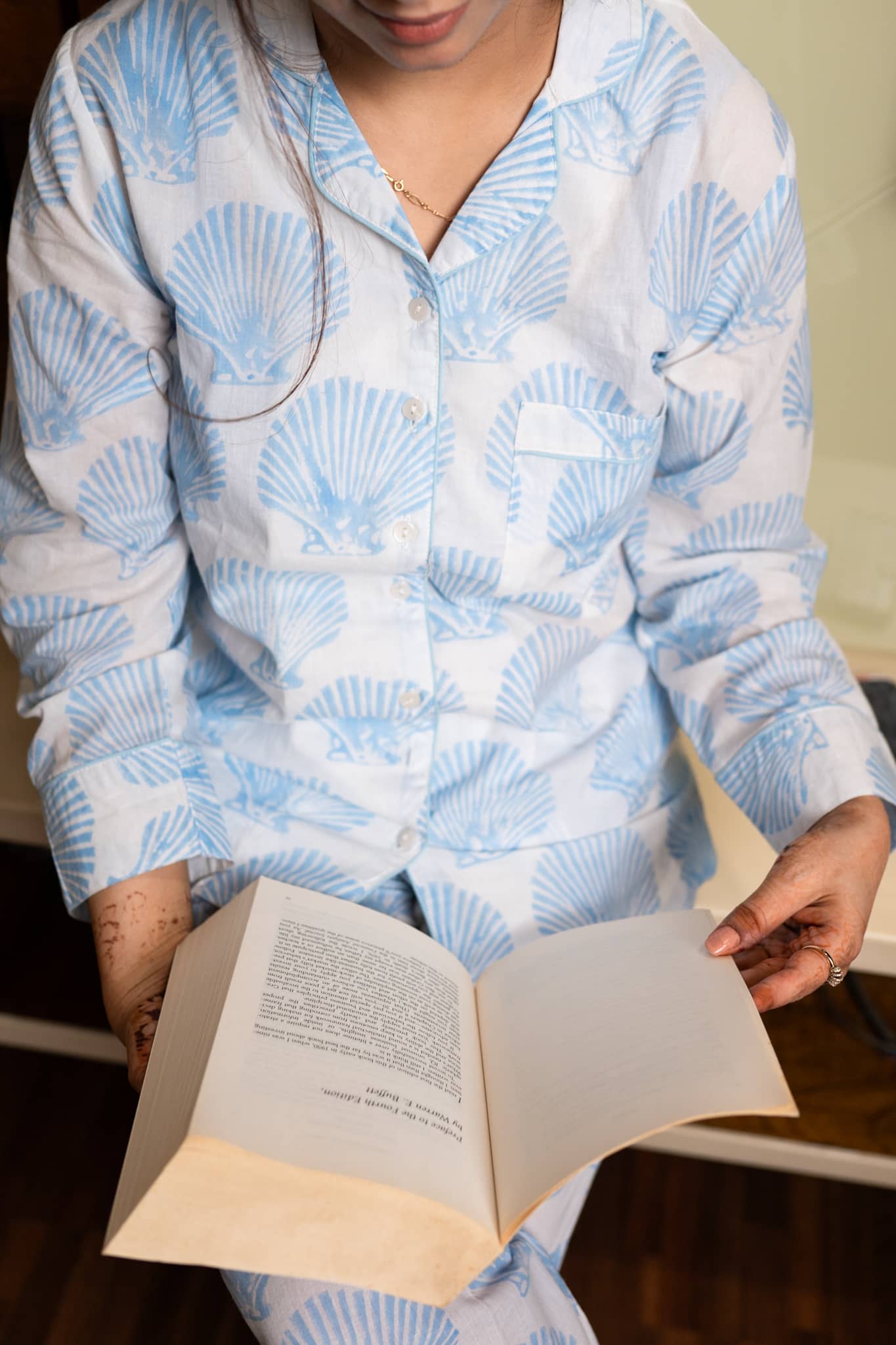 'Shankh' Hand Block Printed Collared Pajama Set