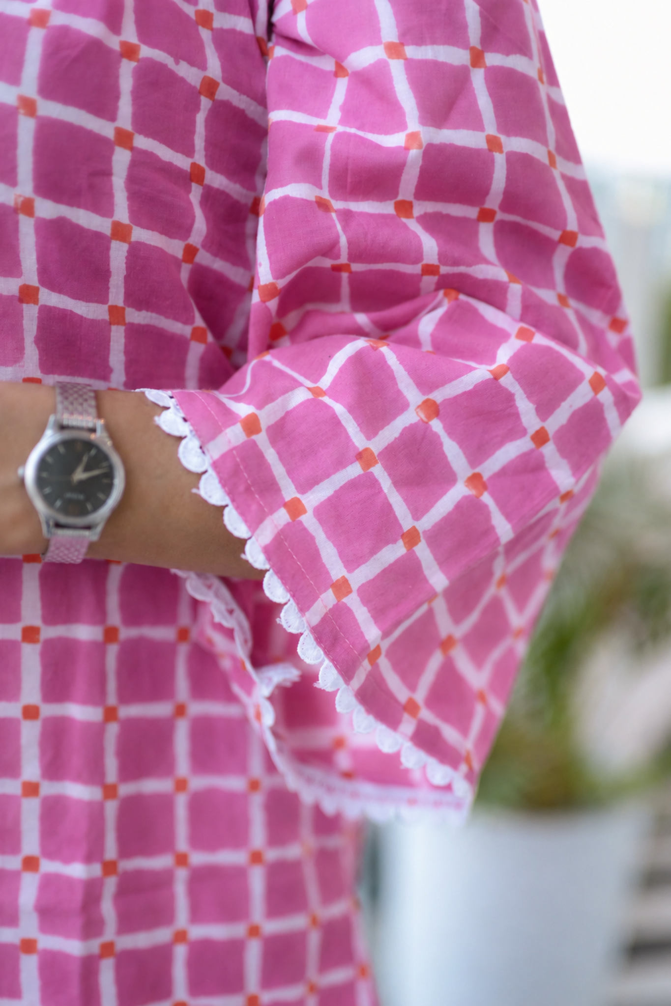 Pink Gingham Hand Block Printed Co-ord Set