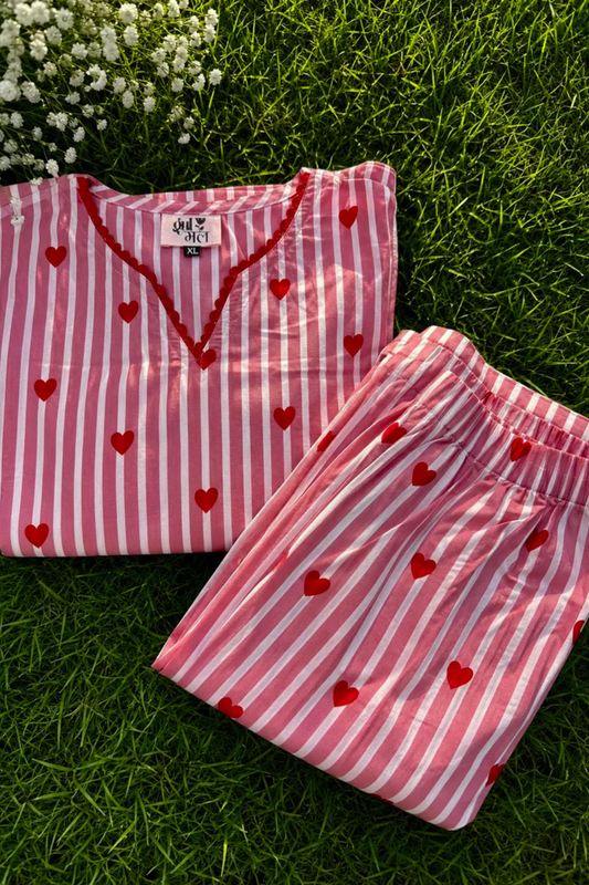 Pink Hearts Cotton Printed Co-ord Set