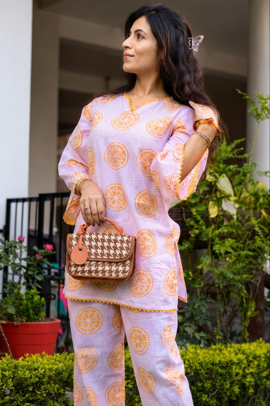Nimbu Pop Hand Block Printed Co-ord Set