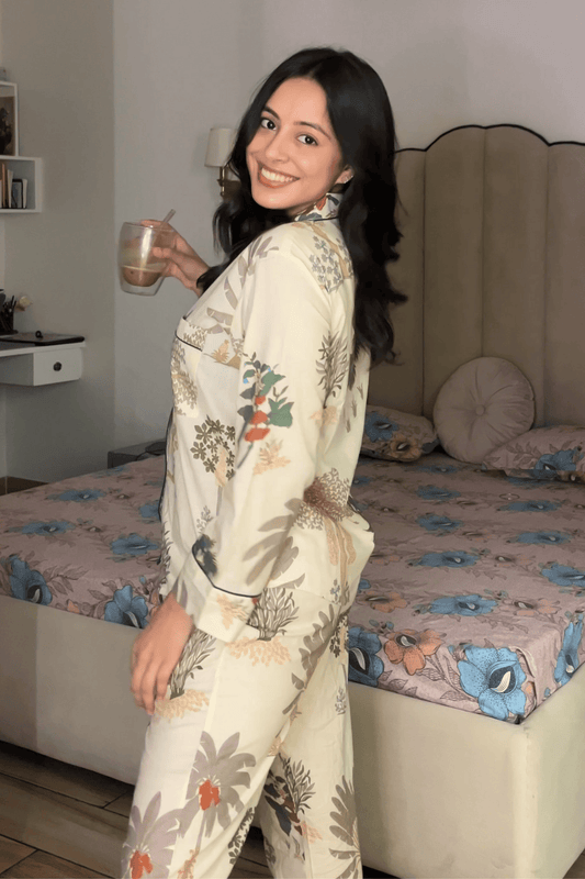 'Chhaya' Hand Screen Printed Collared Pajama Set