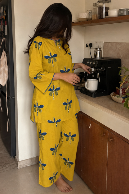 Jugnu Mustard Hand Block Bagru Printed Co-ord Set