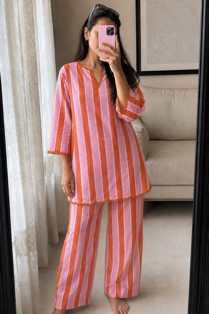 Sorbet Stripes Hand Block Printed Co-ord Set