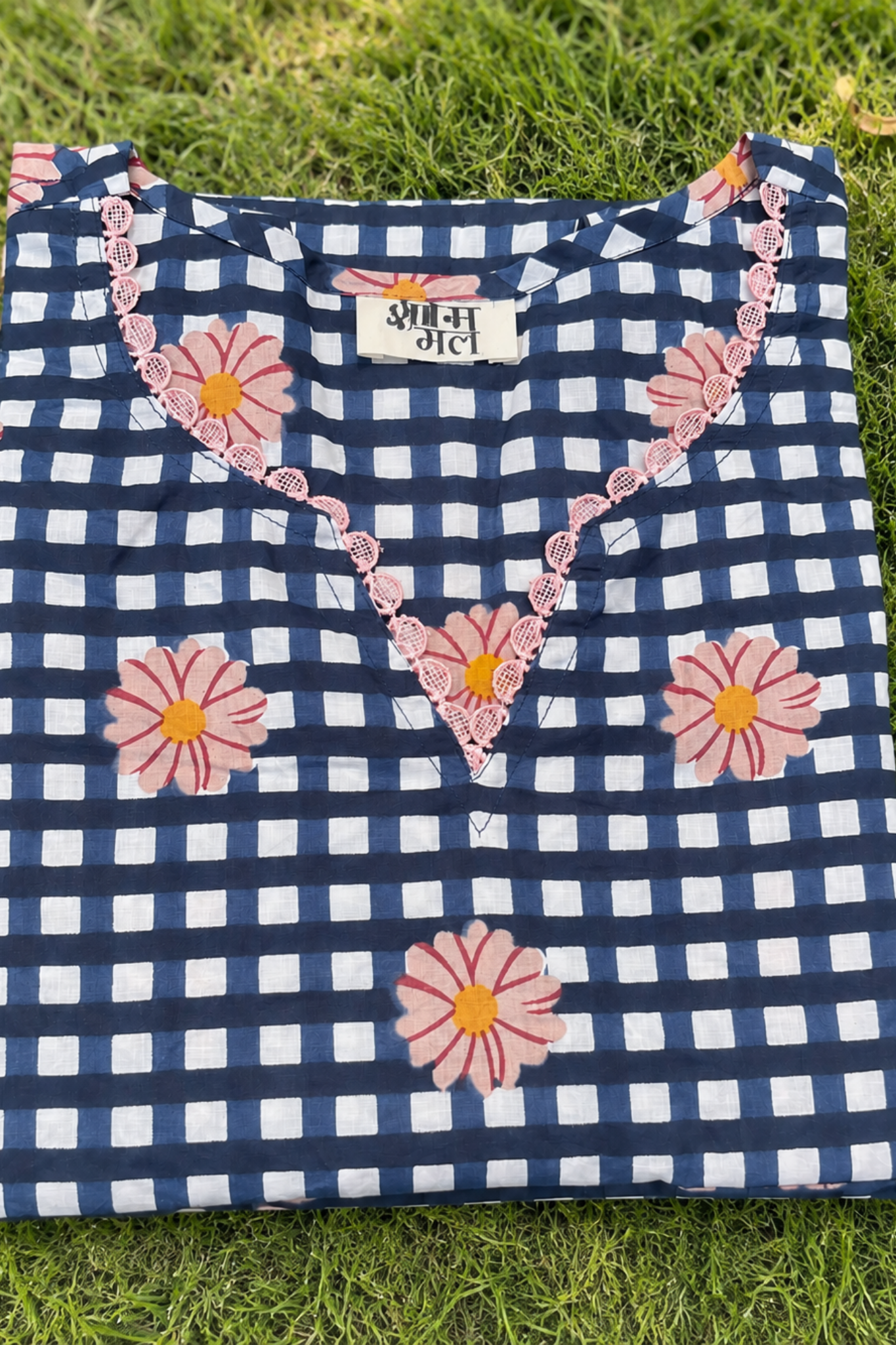 Gingham Gul Cotton Printed Co-ord Set