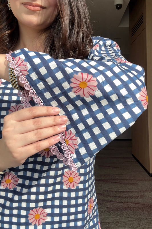 Gingham Gul Cotton Printed Co-ord Set