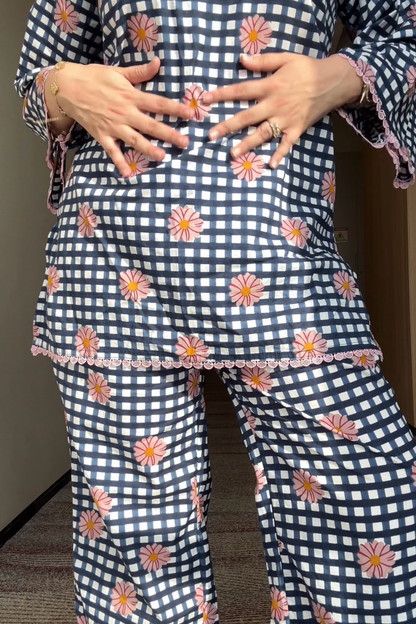 Gingham Gul Cotton Printed Co-ord Set