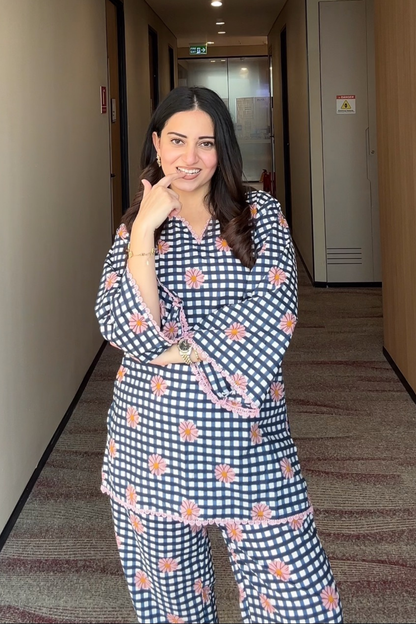 Gingham Gul Cotton Printed Co-ord Set