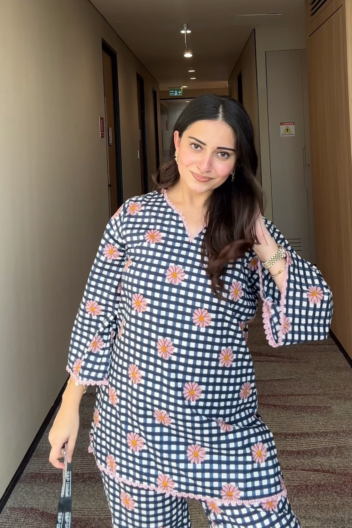 Gingham Gul Cotton Printed Co-ord Set