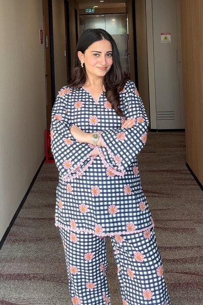 Gingham Gul Cotton Printed Co-ord Set
