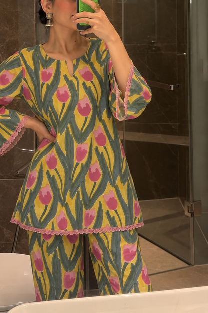 Sunlit Tulip Hand Block Printed Co-ord Set