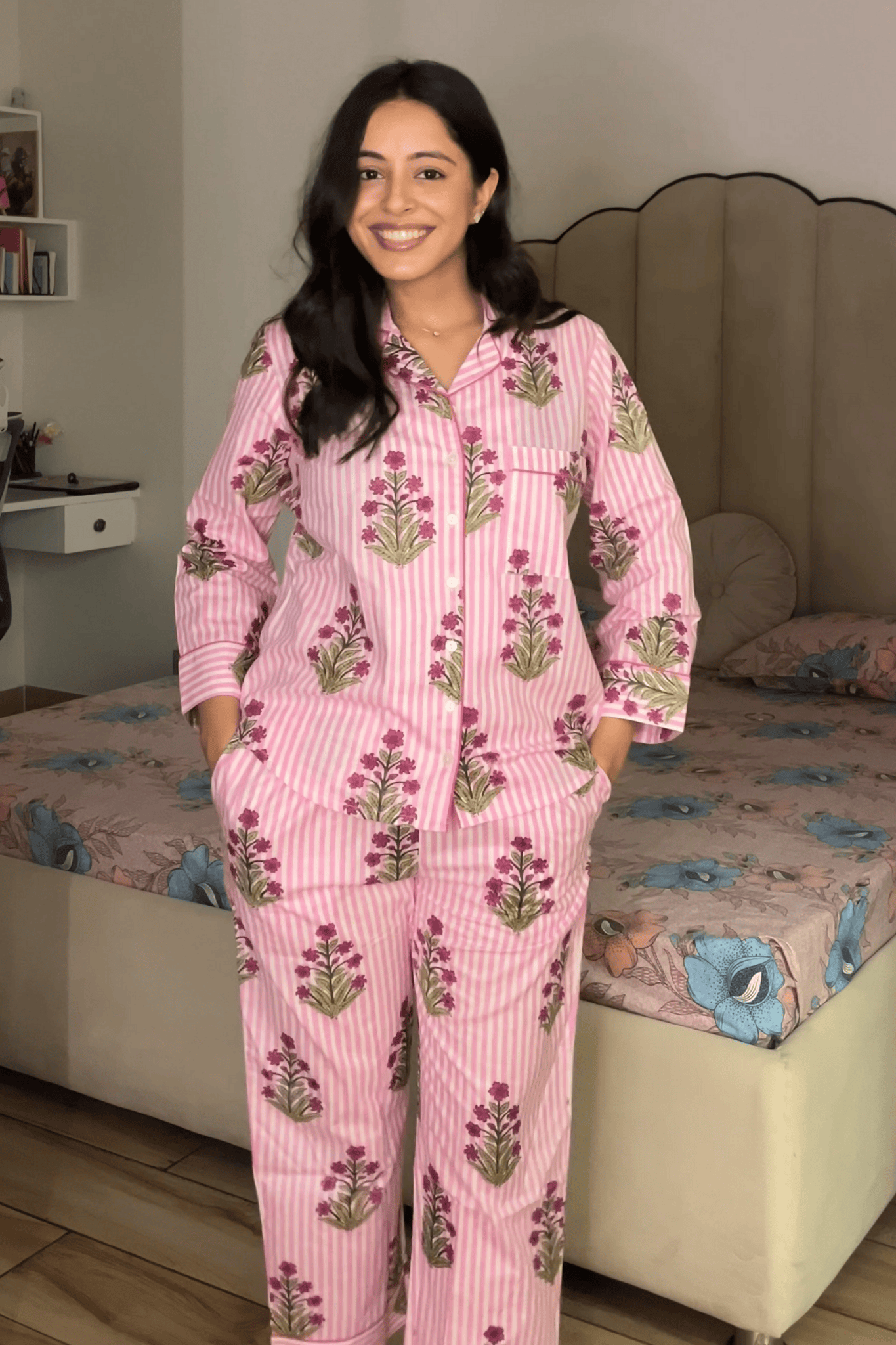 'Guldasta' Hand Screen Printed Collared Pajama Set