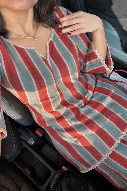 [Restock in 2 Weeks] Cherry Soda Stripes Hand Block Printed Co-ord Set