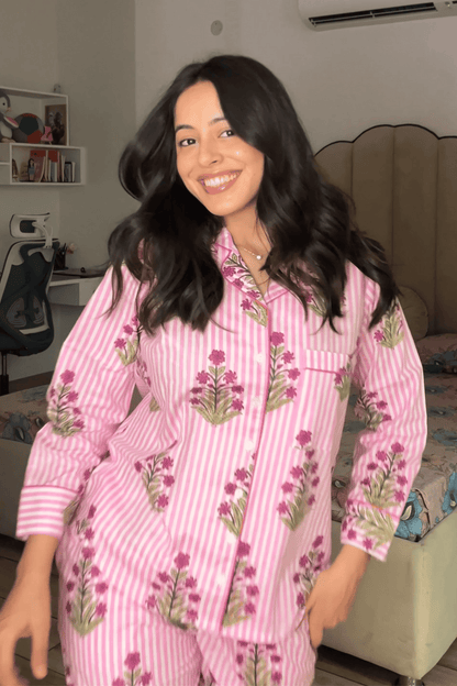 'Guldasta' Hand Screen Printed Collared Pajama Set