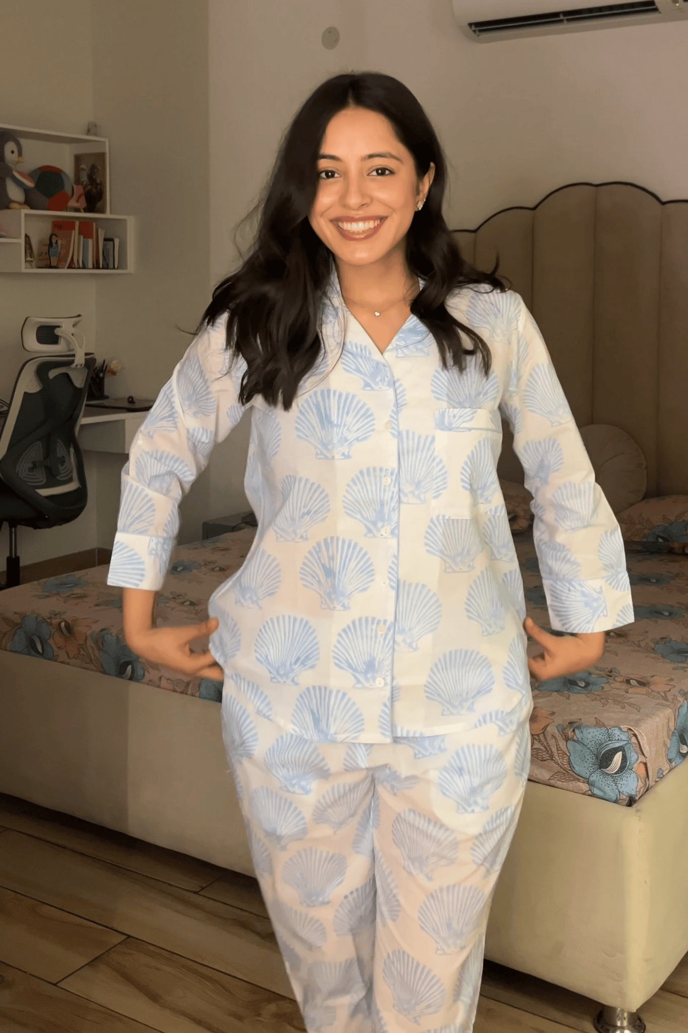'Shankh' Hand Block Printed Collared Pajama Set
