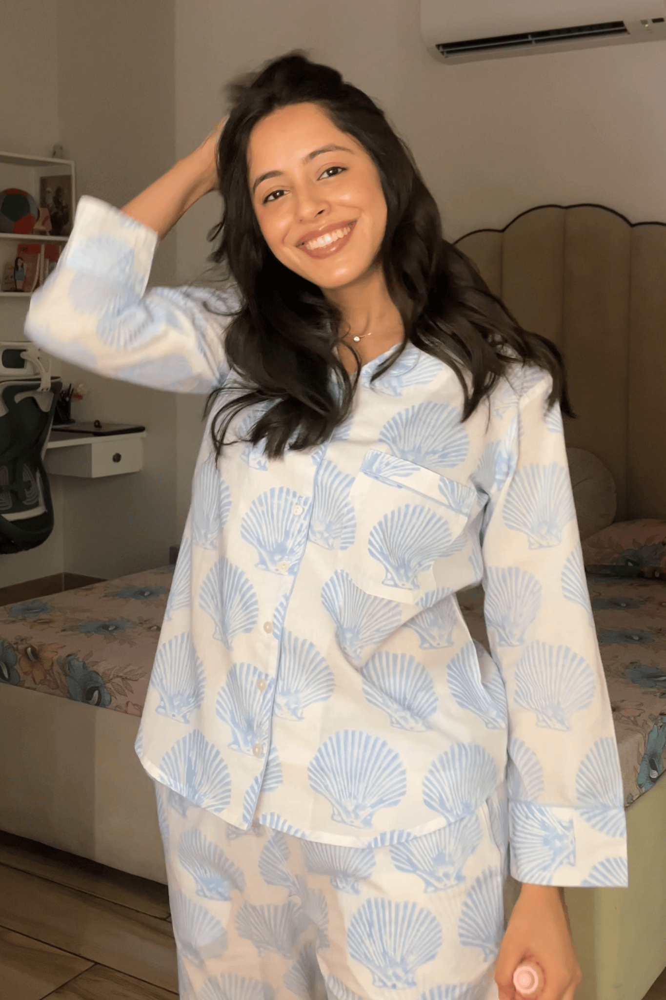 'Shankh' Hand Block Printed Collared Pajama Set