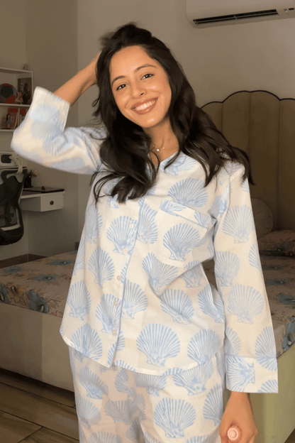 'Shankh' Hand Block Printed Collared Pajama Set