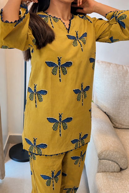 Jugnu Mustard Hand Block Bagru Printed Co-ord Set