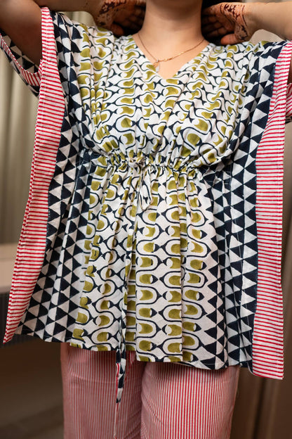 Black Pink Geometric Kaftan Set