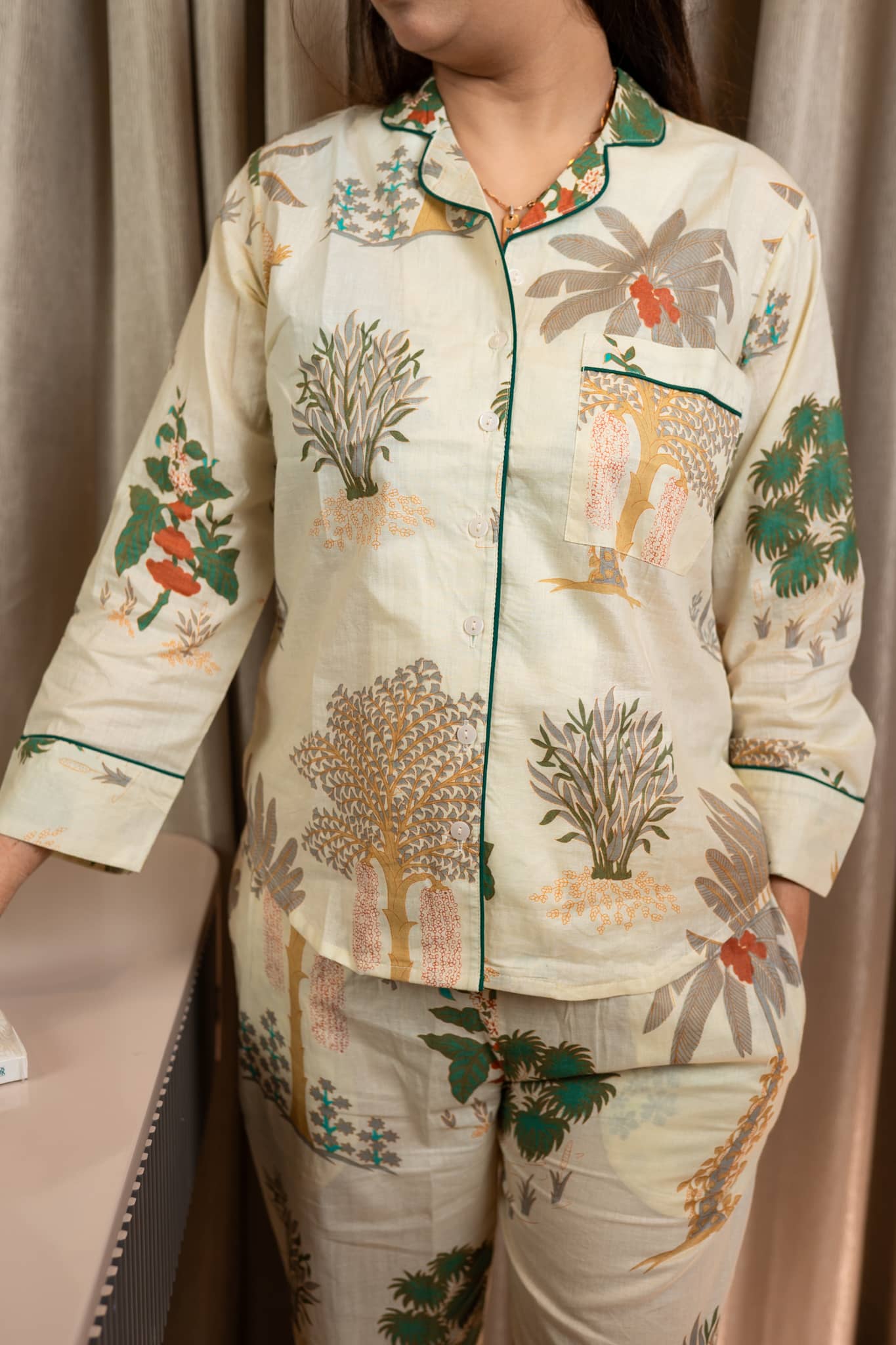 'Chhaya' Hand Screen Printed Collared Pajama Set