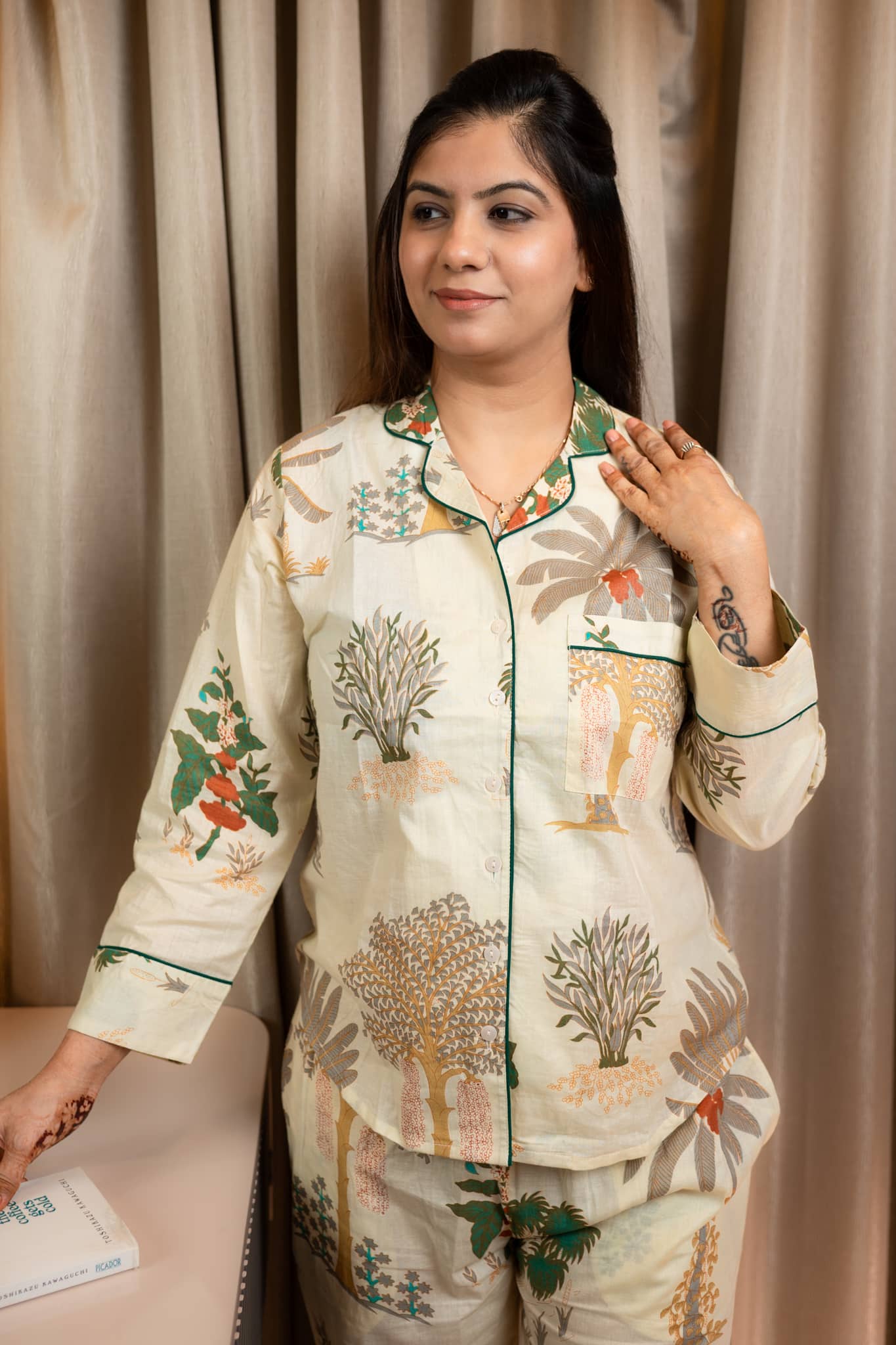 'Chhaya' Hand Screen Printed Collared Pajama Set