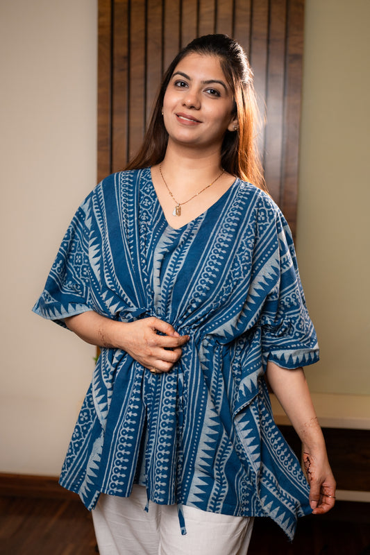 Indigo Geometric Kaftan Set