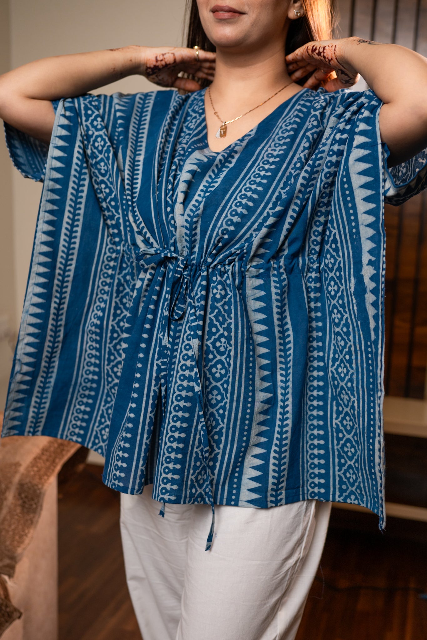 Indigo Geometric Kaftan Set