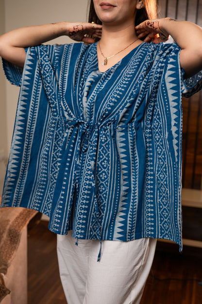 Indigo Geometric Kaftan Set