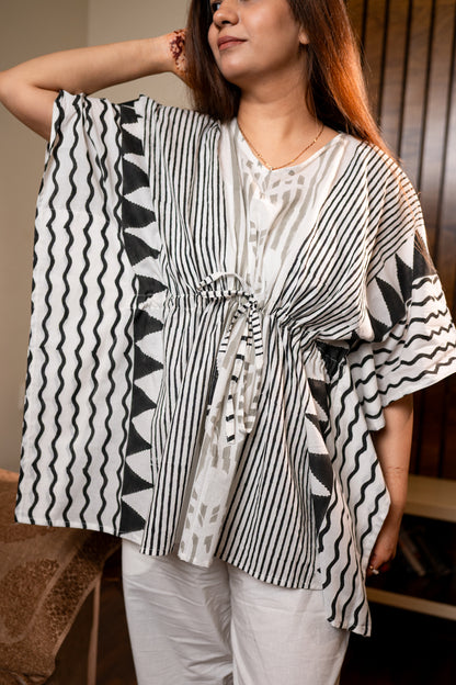 Black White Geometric Kaftan Set