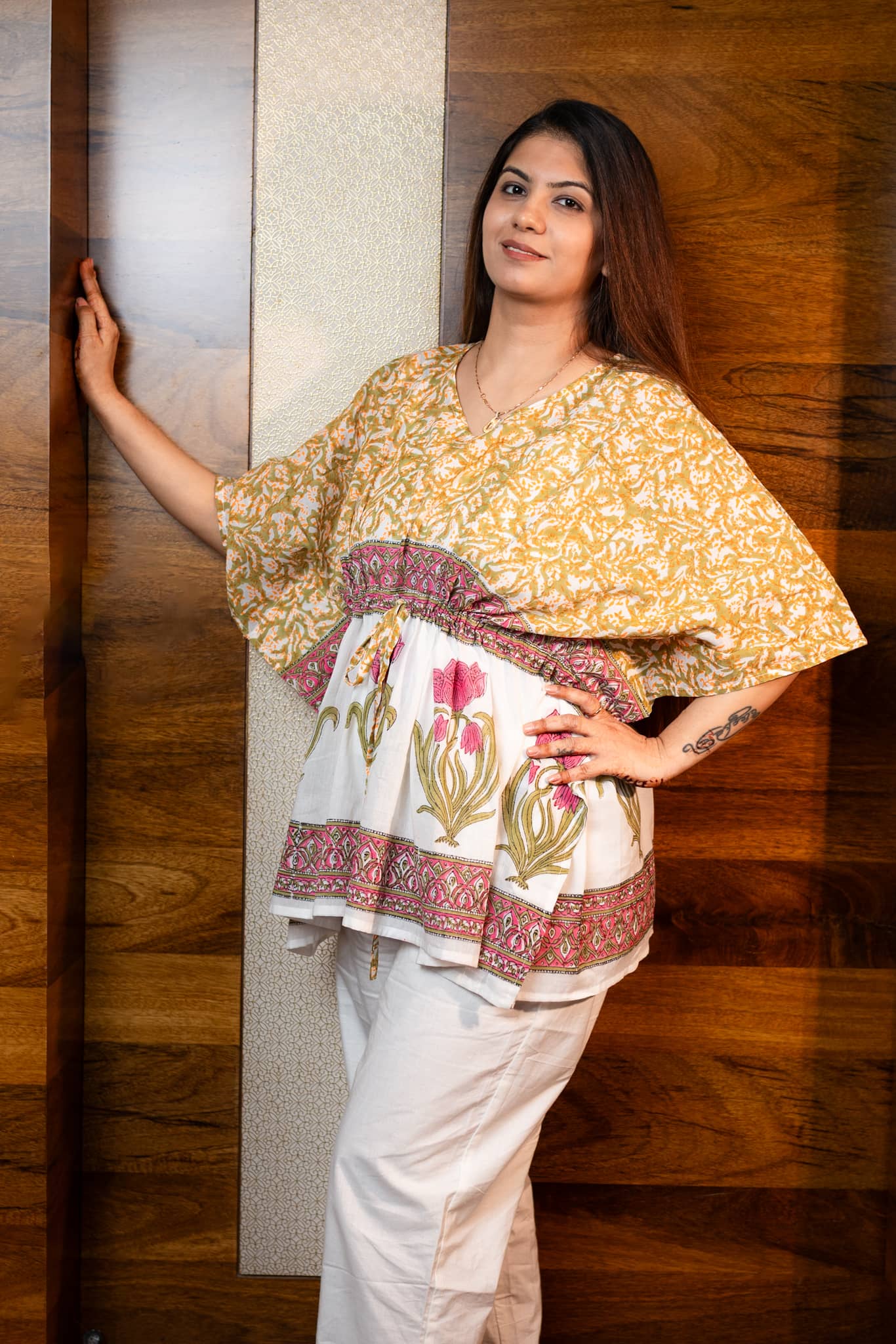 Floral Border Kaftan Set