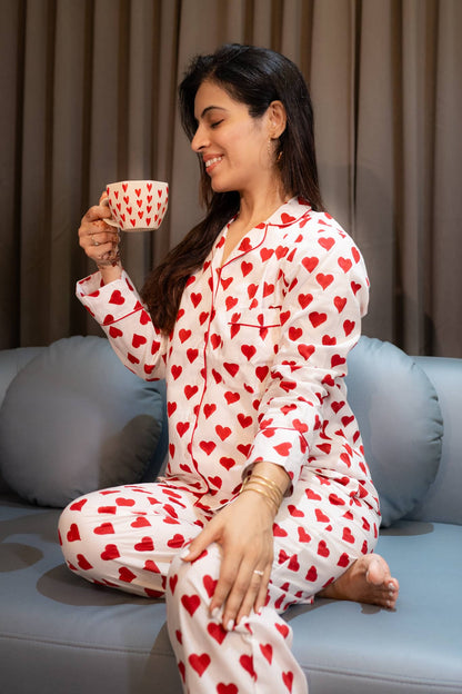 'Ishq' Hand Block Printed Collared Pajama Set