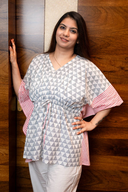 Pink Blue Geometric Striped Kaftan Set