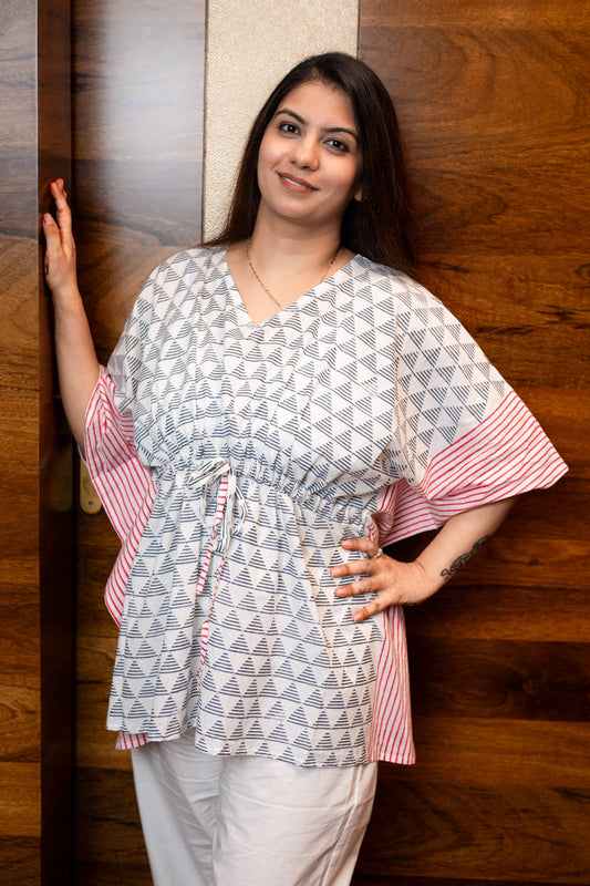 Pink Blue Geometric Striped Kaftan Set