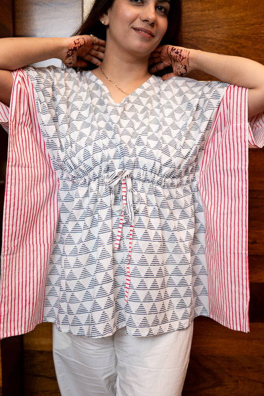 Pink Blue Geometric Striped Kaftan Set