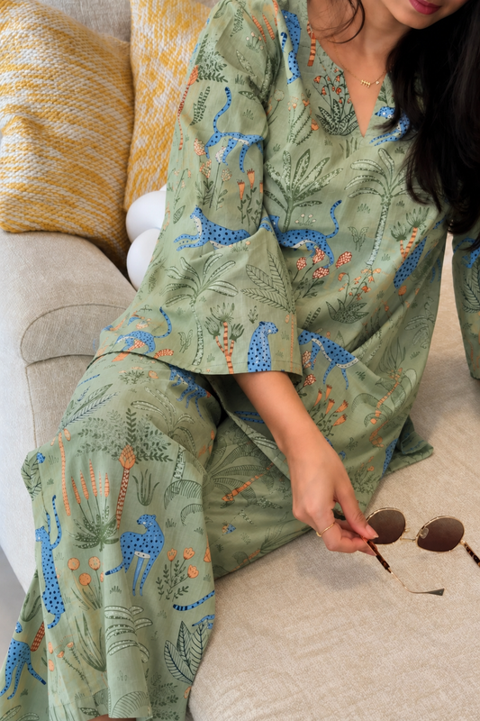[Restock in 1 Week] Sage Safari Cotton Printed Co-ord Set