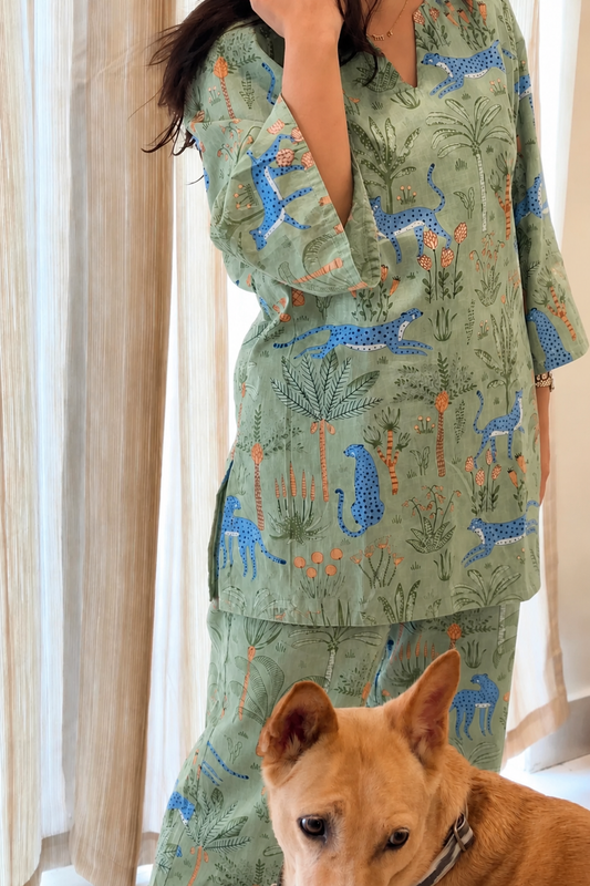 [Restock in 1 Week] Sage Safari Cotton Printed Co-ord Set
