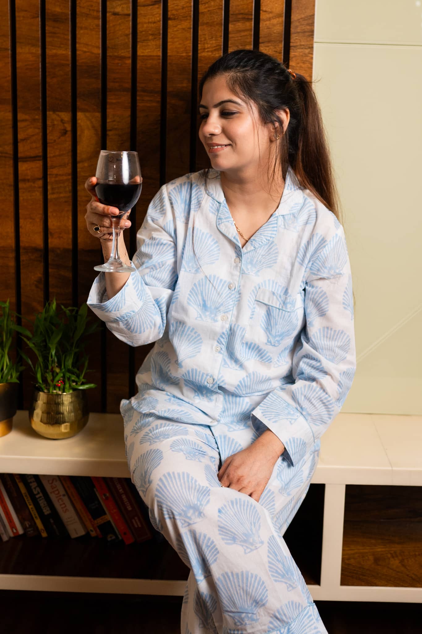 'Shankh' Hand Block Printed Collared Pajama Set