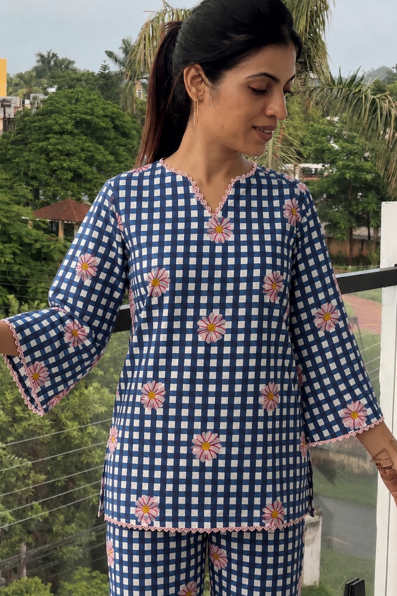 Gingham Gul Cotton Printed Co-ord Set